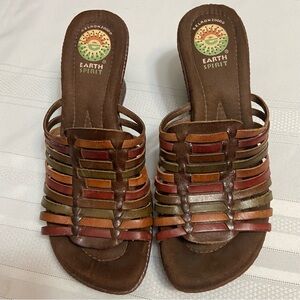 Earth Spirit Gelron Multi Colored Leather Womens Slide Wedge Sandals EUC sz 8.5